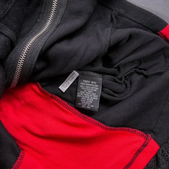 Y2K Lace Corset Hoodie Tripp NYC Sweater Black Red Jacket Womens M Goth Punk - Picture 8 of 11